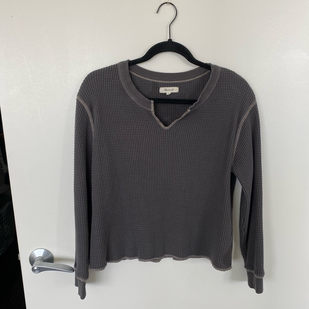 Madewell waffle textured pullover. Gray. Size medium.